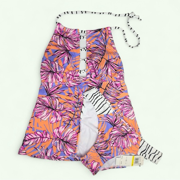 Salt + Cove LILAC MULTI Hawaii Printed 2-piece High-Neck Cutout Halter Tankini - Picture 12 of 12